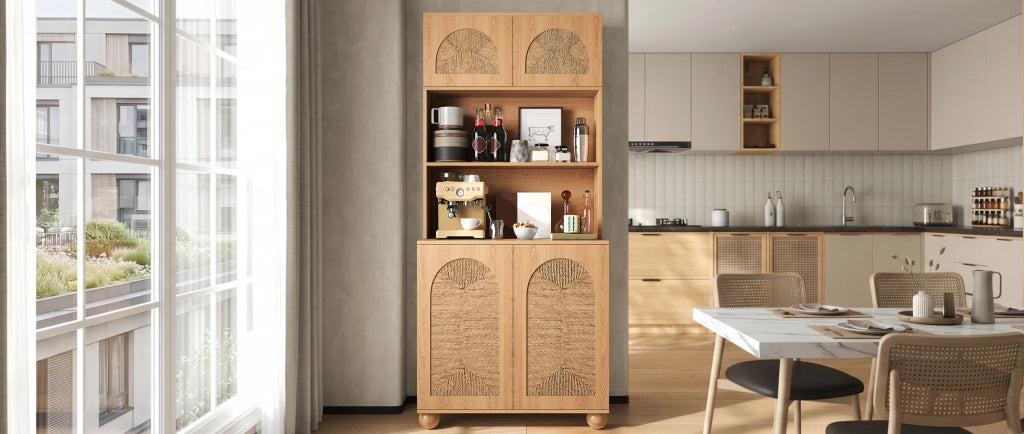 Credenza e madia con 2 ante, vano aperto e ripiano regolabile, per soggiorno e ingresso, naturale, 80 × 40 × 180 cm