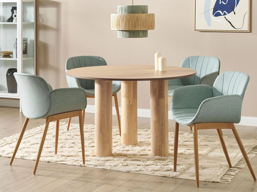 Tavolo da pranzo in legno di frassino chiaro con piano in MDF e gambe in legno di gomma ⌀ 120 cm Stile rustico moderno