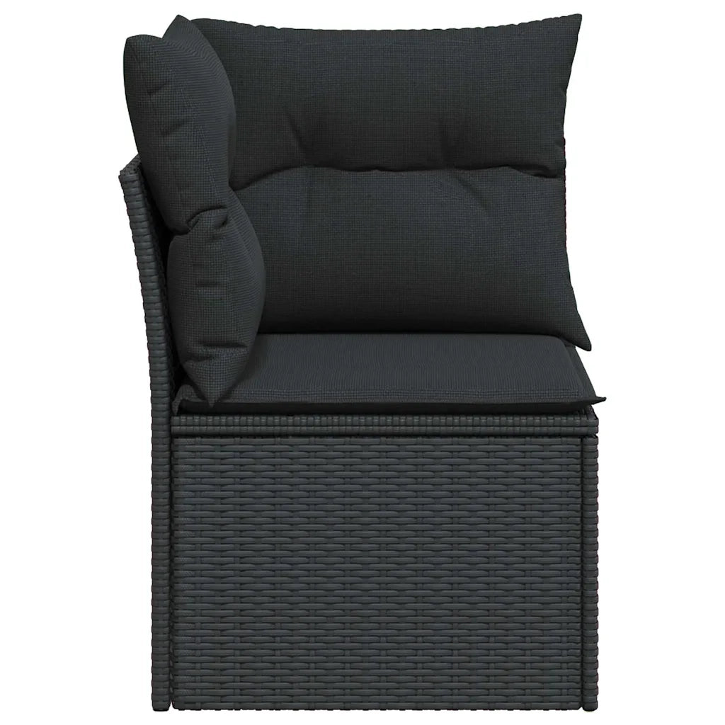 Divano da giardino angolare con cuscini nero in polyrattan 365962