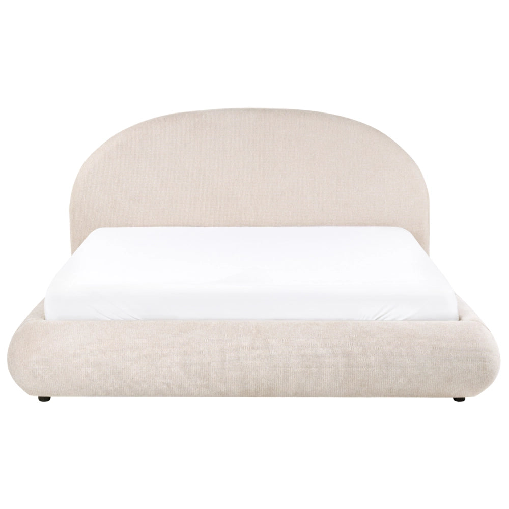 Letto in tessuto beige chiaro 180 x 200 cm con testiera imbottita rete sollevabile e vano contenitore