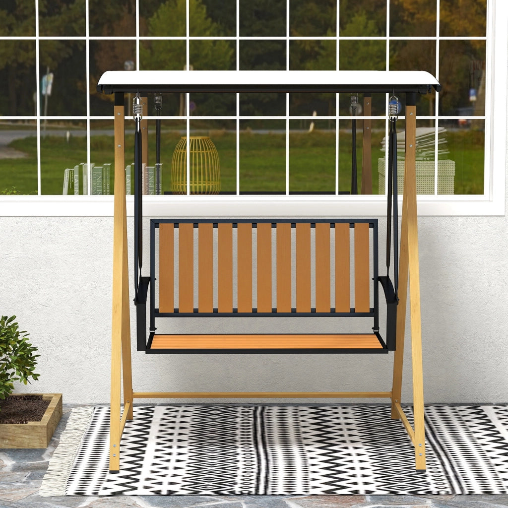 Dondolo da Giardino 2 Posti con Tettoia ¨C Xylo ¨C Metallo Beige 142x112x162 cm