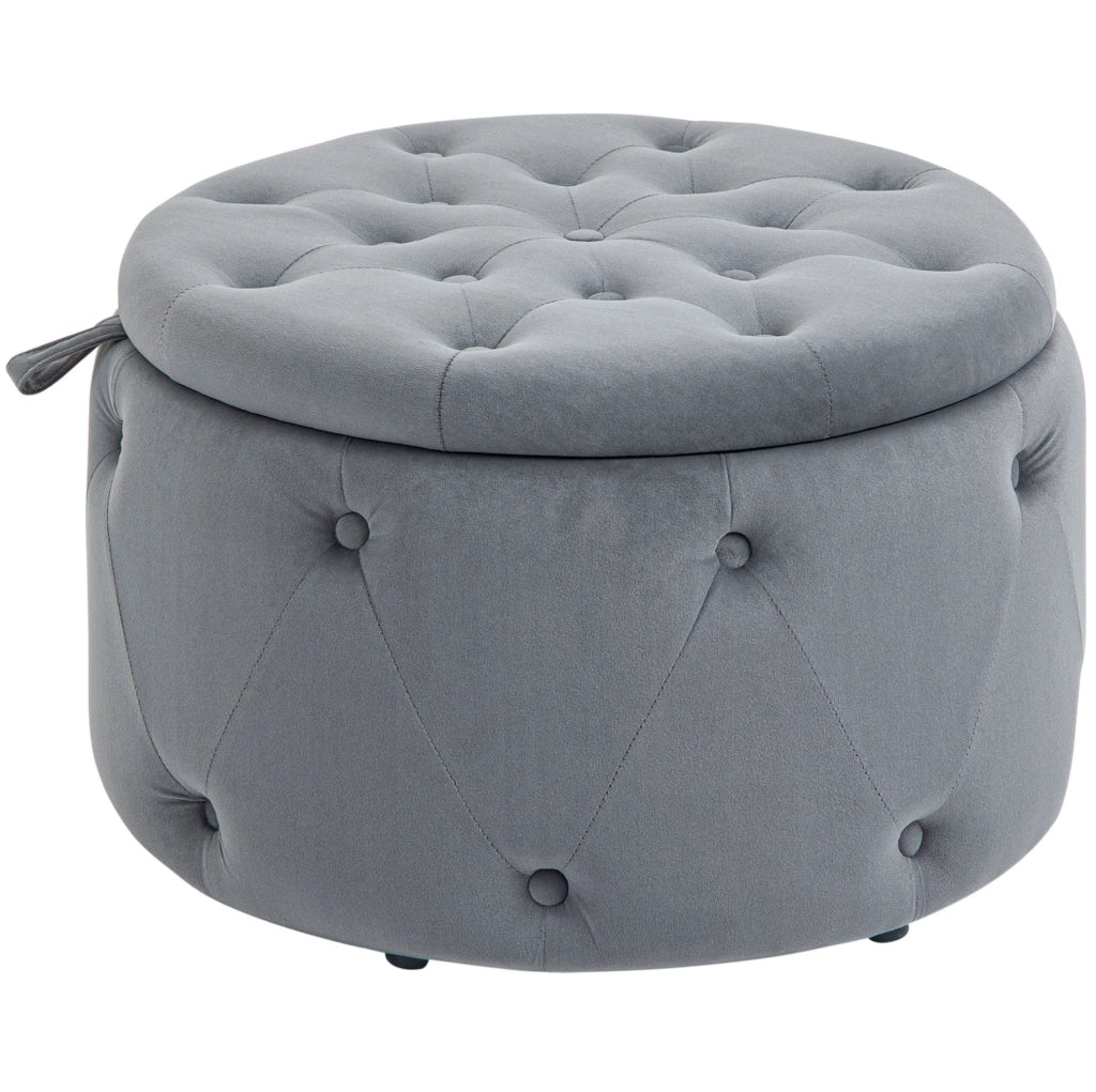 Pouf contenitore rotondo in poliestere grigio Ø60 x 40 cm