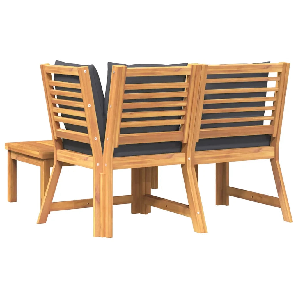 Salotto da Giardino-Set Divani Giardino 3pz Cuscini Grigio Scuro Acacia Massello