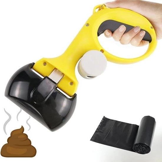 Scoopa per cani - Scoopa - Manico per raccogliere escrementi di cane - Maniglia - Leggero e Sostenibile - Giallo