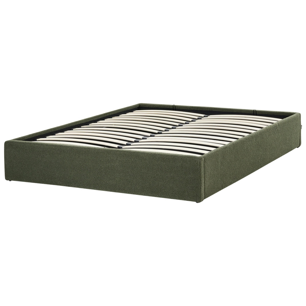 Letto matrimoniale con contenitore in tessuto bouclè verde sporco 160 x 200 cm stile moderno