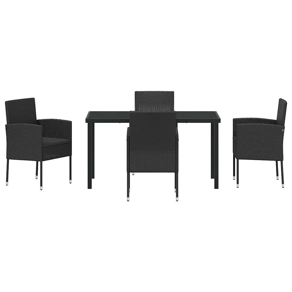 Set da Pranzo per Giardino con cuscino 5 pcs Nero polyrattan
