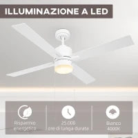 Ventilatore da Soffitto con Luce LED, 3 Velocità e Motore Reversibile, Ø130cm, Bianco e Legno