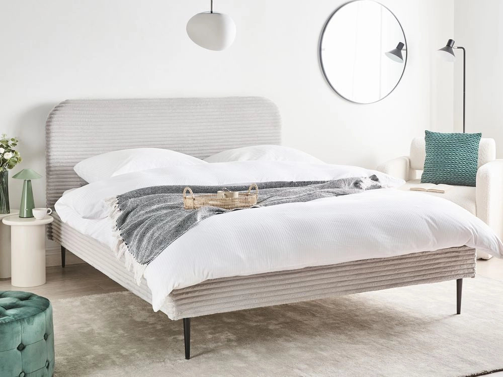 Letto grigio chiaro velluto a coste testiera con rete a doghe 160 x 200 cm design minimalista