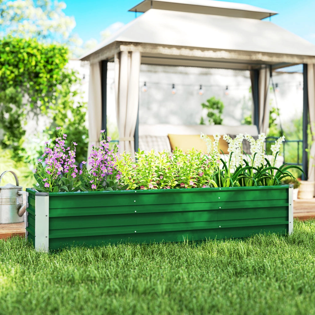 Vaso da giardino rialzato in acciaio con 3 aree di semina ¨C zephmum ¨C 183x47x40cm verde