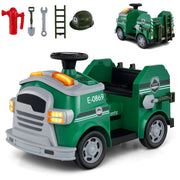 Auto elettrica per bambini 12V camion dei pompieri, 4 ruote antiscivolo con pala estintore scala casco di sicurezza Verde