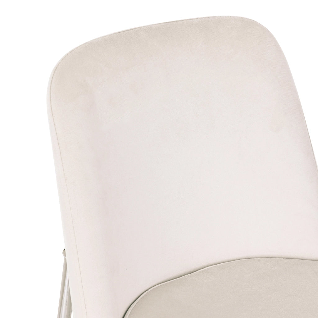 Set di 2 sedie da pranzo in velluto beige con struttura metallica cromata e seduta imbottita