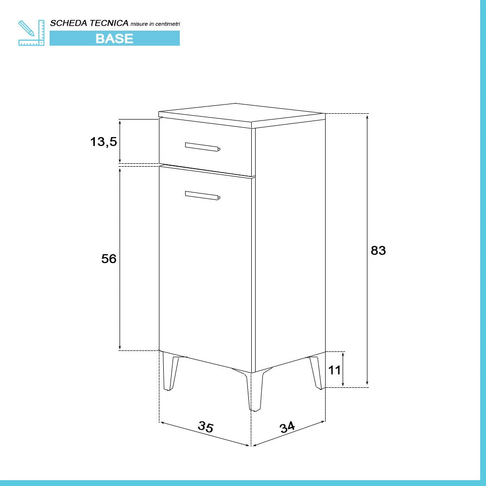 Base multiuso 35x34 cm rovere dolomite con anta reversibile e cassetto Desya