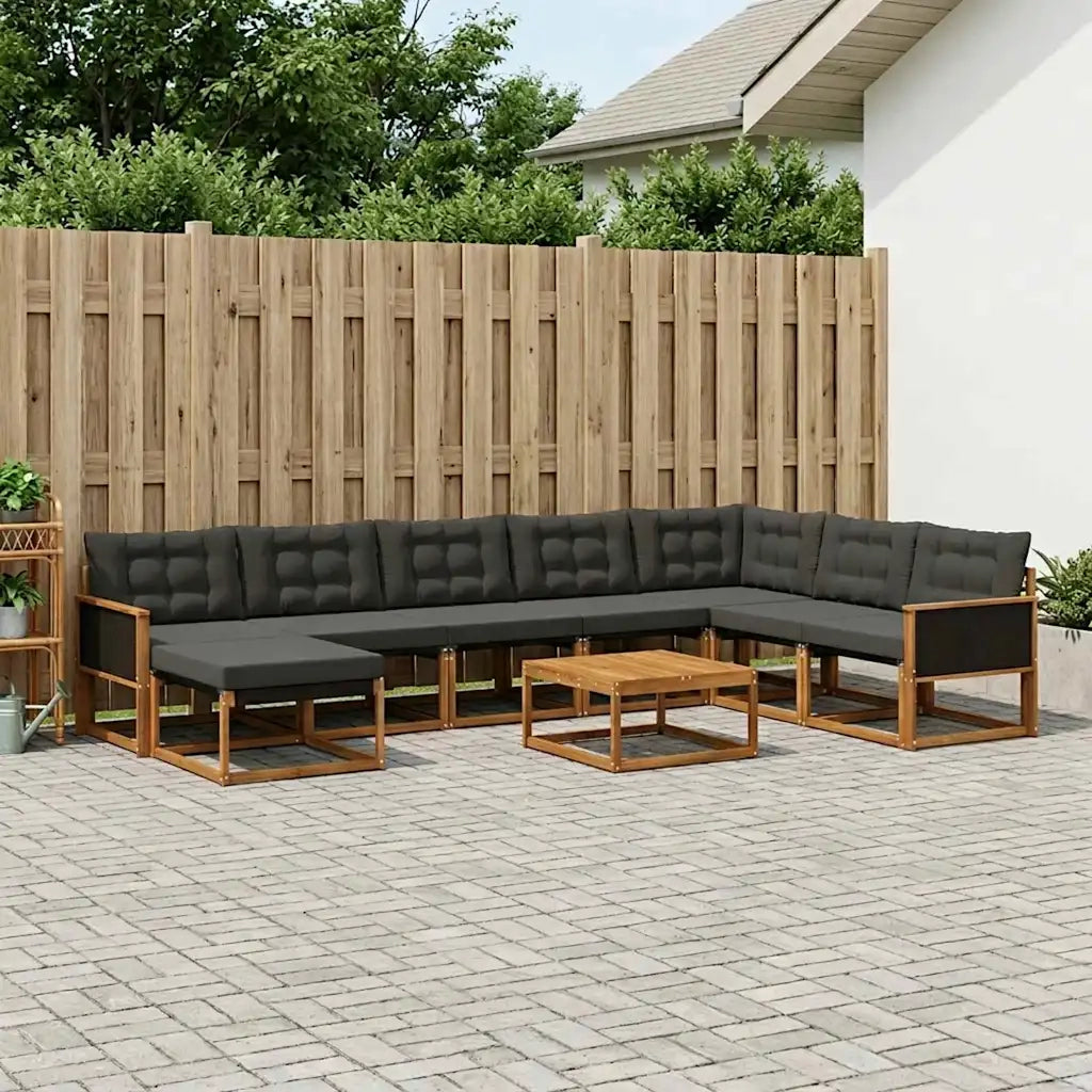 Set di divani da esterno con cuscino 9 pcs Naturale e Nero 3381624
