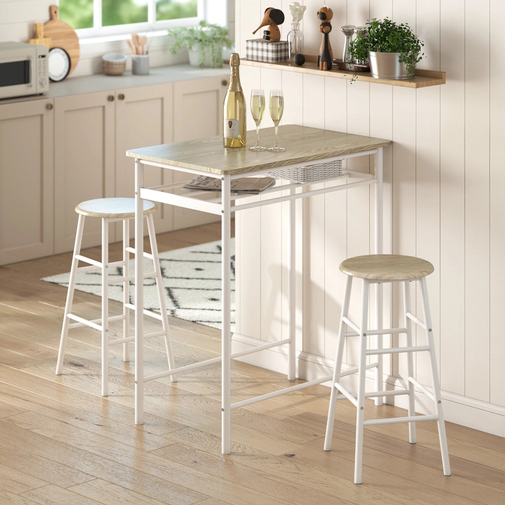 Set Bancone Bar e 2 Sgabelli Alti in Legno ¨C zephmum ¨C Bianco