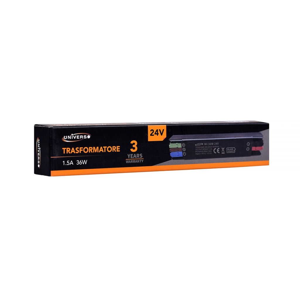 MINI TRASFORMATORE 24V 1.5A 36W IP20 - ALIMENTATORE COMPATTO E IMPERMEABILE PER LED DOMOTICA E APPLICAZIONI INDUSTRIALI