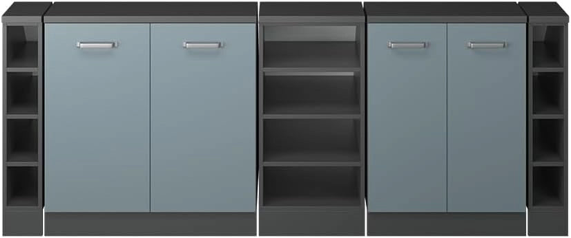 Set di mobili sottotetto Rion, Grigio-blu, 210 cm Set di 5 carcasse armadio profondità 60 cm, adatto per il salvaspazio sotto tetti spioventi