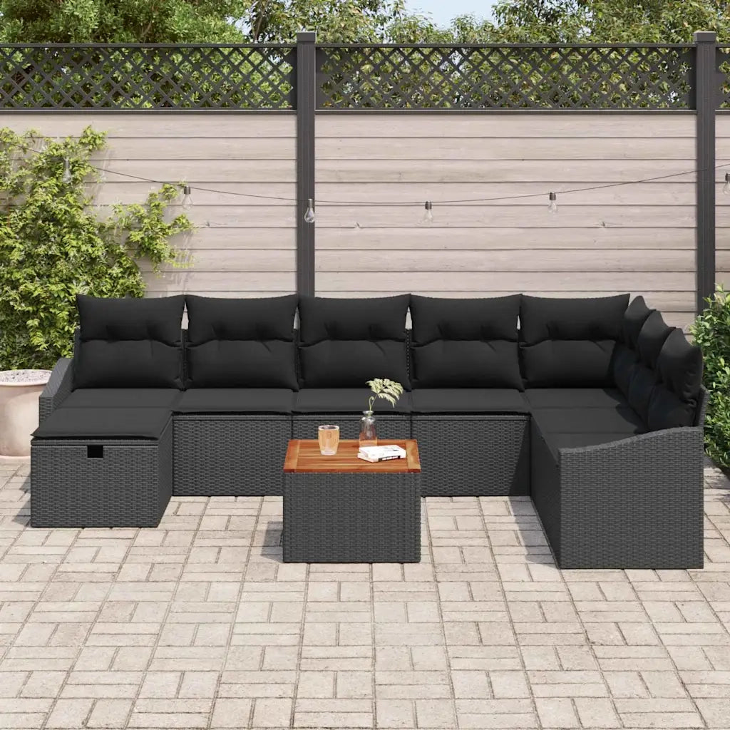 Set Divano da Giardino con cuscino 9 pcs Nero Poly Rattan 3360915