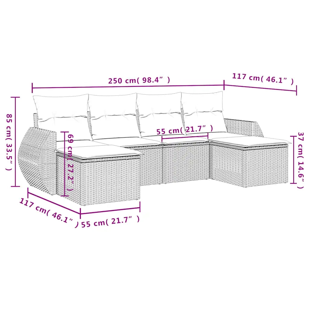 Salotto da Giardino-Set Divani da Giardino 6 pz con Cuscini Marrone in Polyrattan 208249
