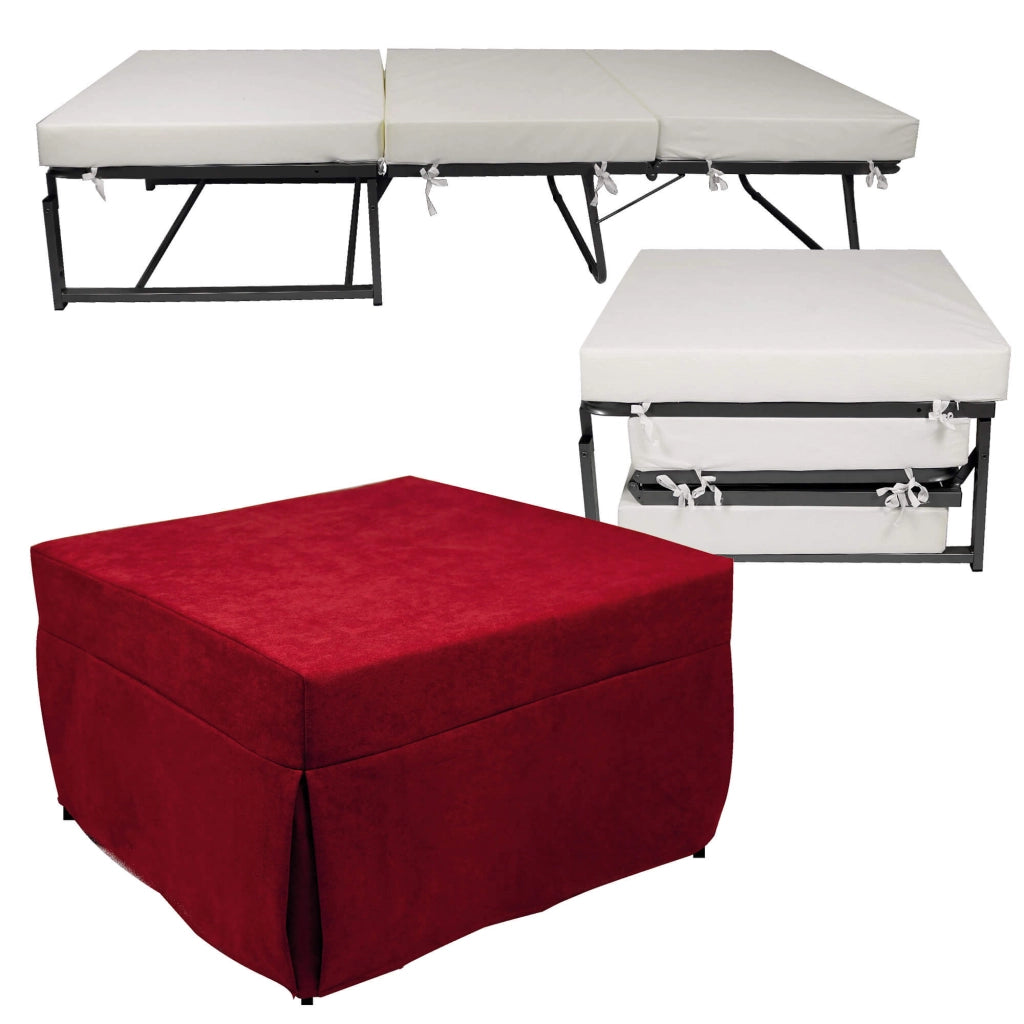 Pouf Letto Brandina con Materasso Pieghevole 78x78x47 cm Avalli Contract Rosso