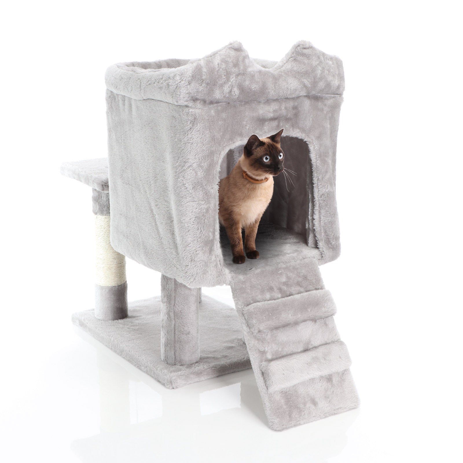 Fudajo Albero tiragraffi grigio chiaro 60cm con casetta per gatti, tronco e sisal