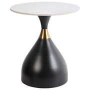 Tavolino Piano in pietra sinterizzata bianca Base in metallo nero ø 50 cm Aspetto naturale Accento oro Design moderno Soggiorno