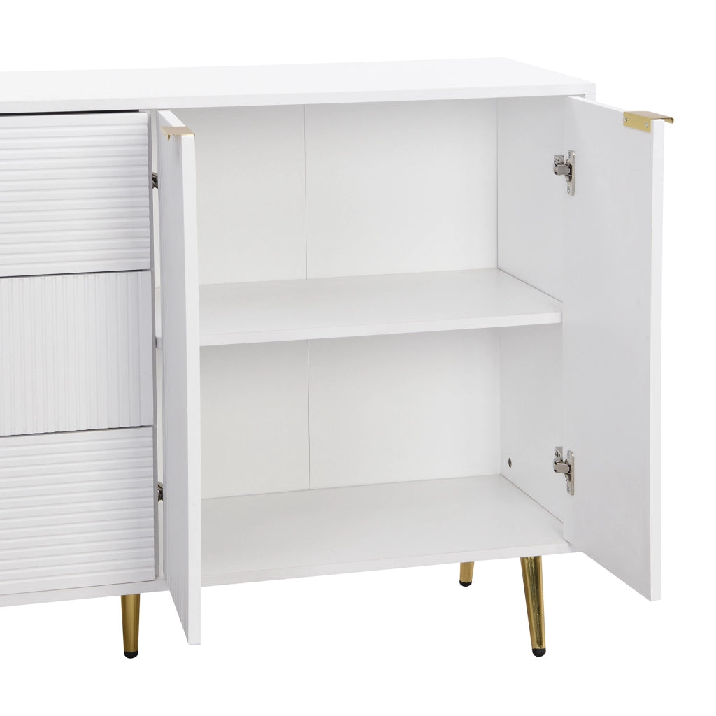 Credenza con 2 Ante; 3 Cassetti e Ripiani Interni; Motivo Ondulato; Stile Moderno; in MDF; Bianco+Oro; 120??38??80;5 cm