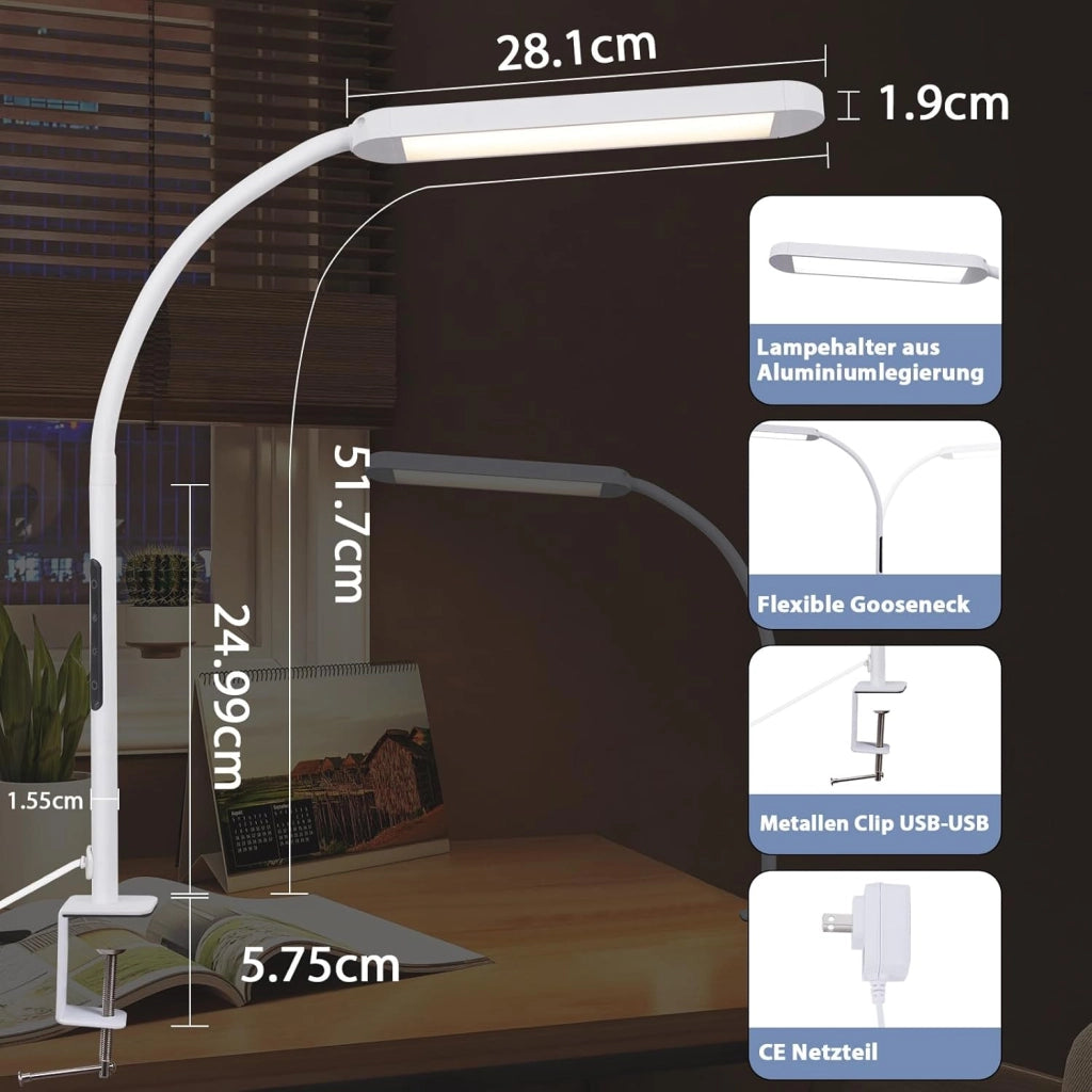ZMH Lampada da tavolo LED 11W dimmerabile a clip con spina per soggiorno ufficio