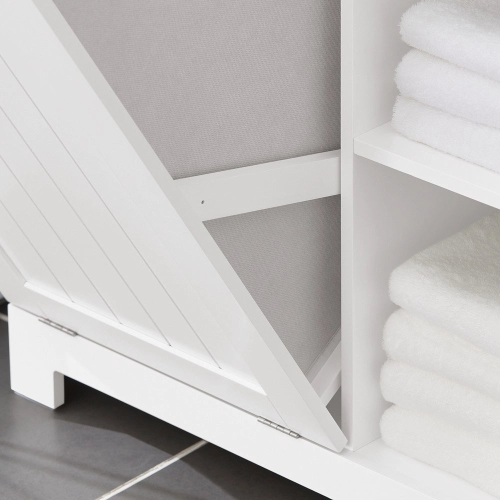 SoBuy Colonna Bagno con Cesto per Linge Mobile Rangemento Alto Armadio Bagno con 6 Ripiani e 2 Cassetti Mobiletto Salvaspazio Bianco 60x37x171 cm BZR104-W