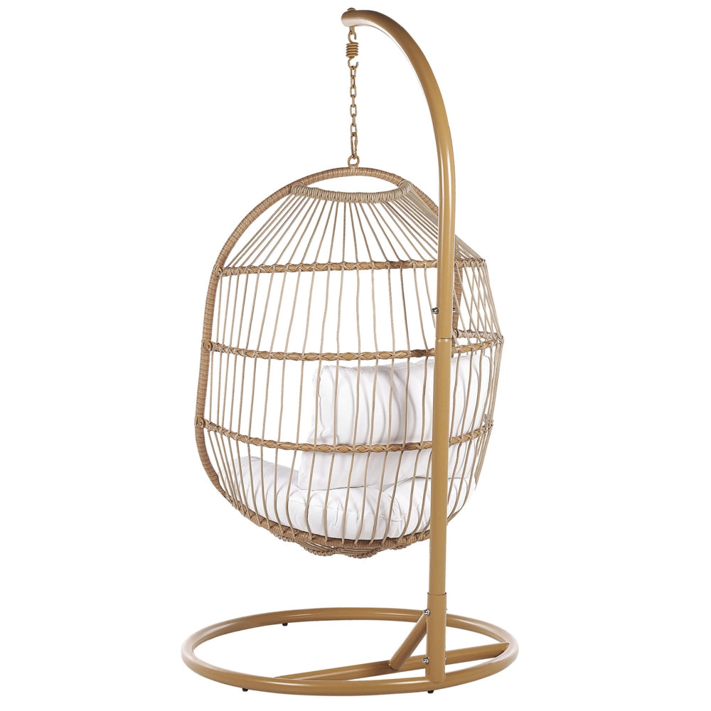 Sedia a uovo sospesa Sedile in corda beige Supporto in acciaio Cuscino morbido Boho Rustico