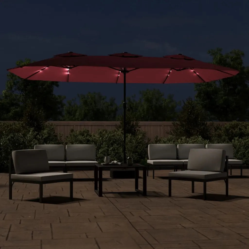 Ombrellone a Doppia Testa con LED-Ombrello da giardino Rosso Bordeaux 449x265 cm