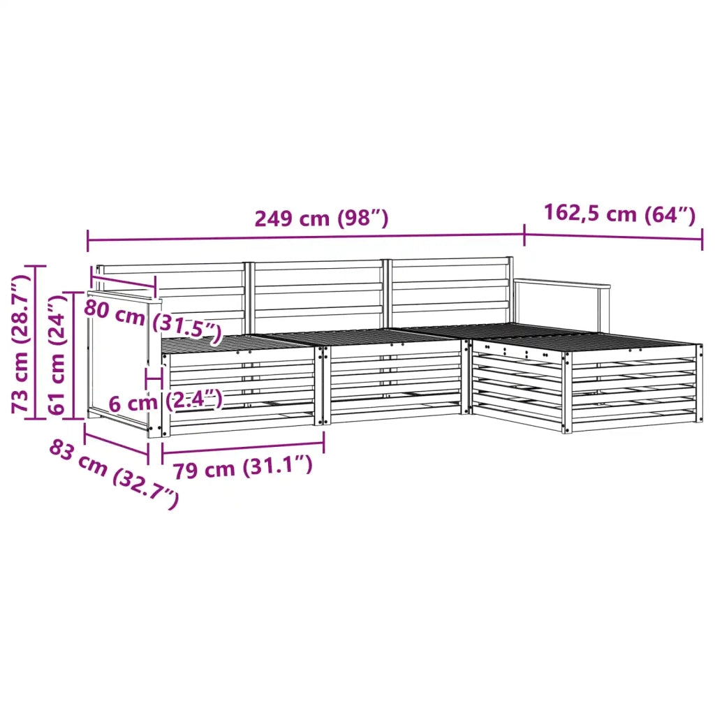 Set di divani da esterno 4 pz Naturale Legno di Acacia Massello 3383202