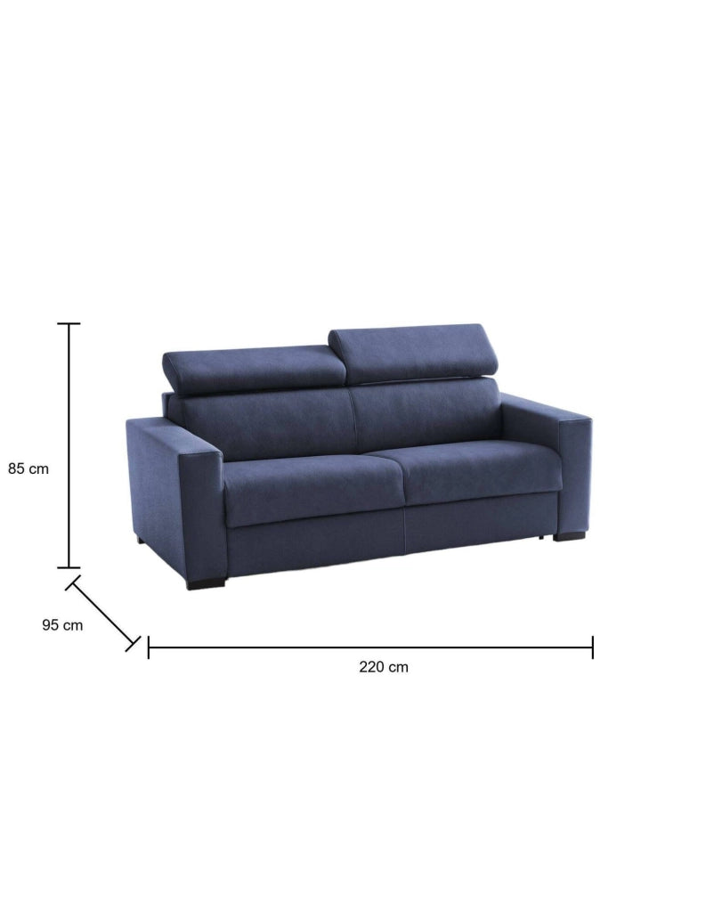 Action, Divano Letto 3 Posti Sfoderabile Made in Italy, 220x95 cm blu