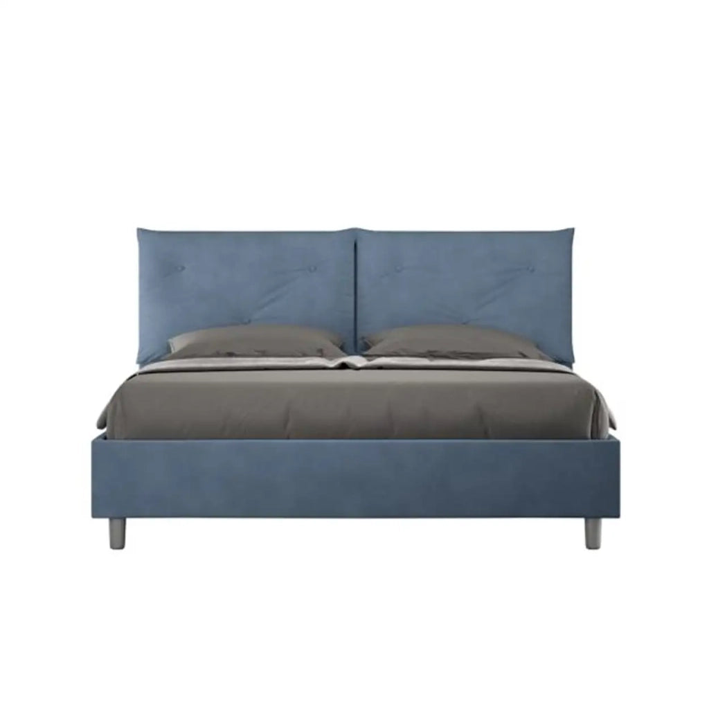 Letto matrimoniale contenitore imbottito 160x200 microfibra blu Appia