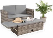 Banca da giardino - Set di sedile - Rilassarsi all'aperto - Pedana per piedi pieghevole - 123 x 65 x 72 cm - Grigio