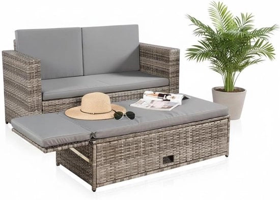 Banca da giardino - Set di sedile - Rilassarsi all'aperto - Pedana per piedi pieghevole - 123 x 65 x 72 cm - Grigio