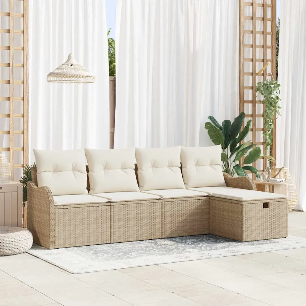 Set Divano da Giardino 5 pcs Beige e Crema polyrattan