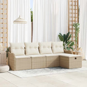 Set Divano da Giardino 5 pcs Beige e Crema polyrattan