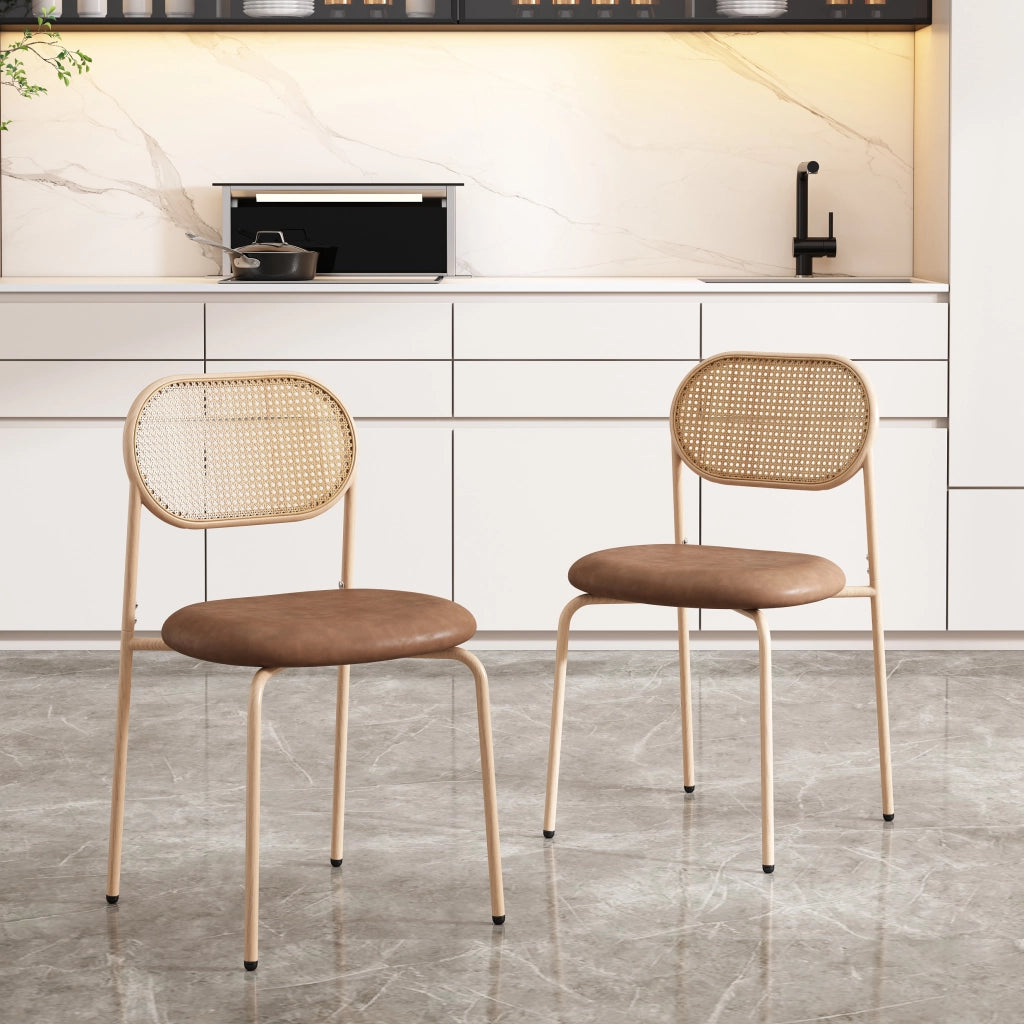 Sedia da pranzo moderna - Zephmum- 2 pezzi, struttura metallica, rattan, marrone