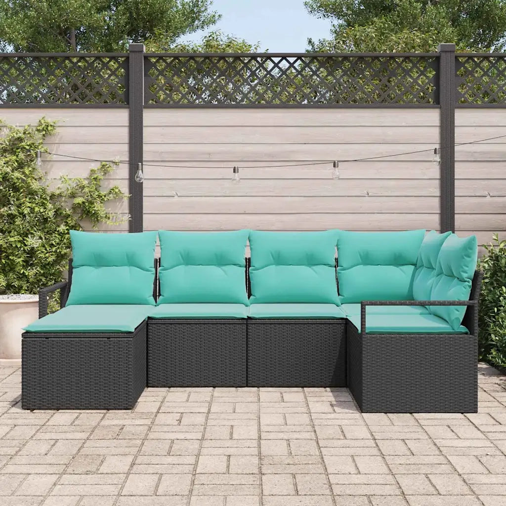 Set di divani con cuscino 6 pcs Nero polyrattan