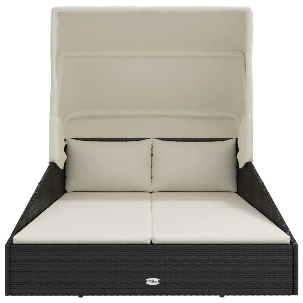 Lettino con Tettuccio Pieghevole Nero 200x114x128 cm Polyrattan 362273