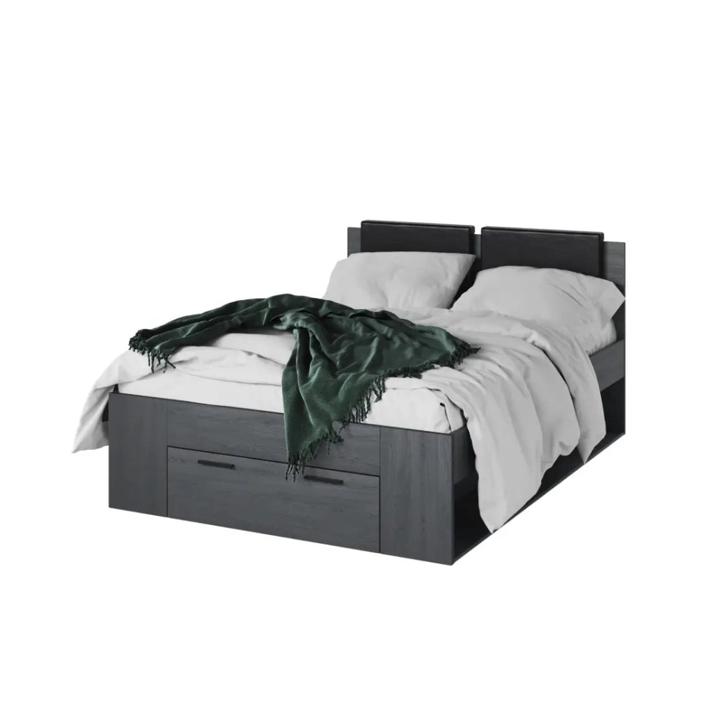 Letto adulto 140x200 con cassetti integrati - Collezione FLOYD. Colore grigio effetto legno