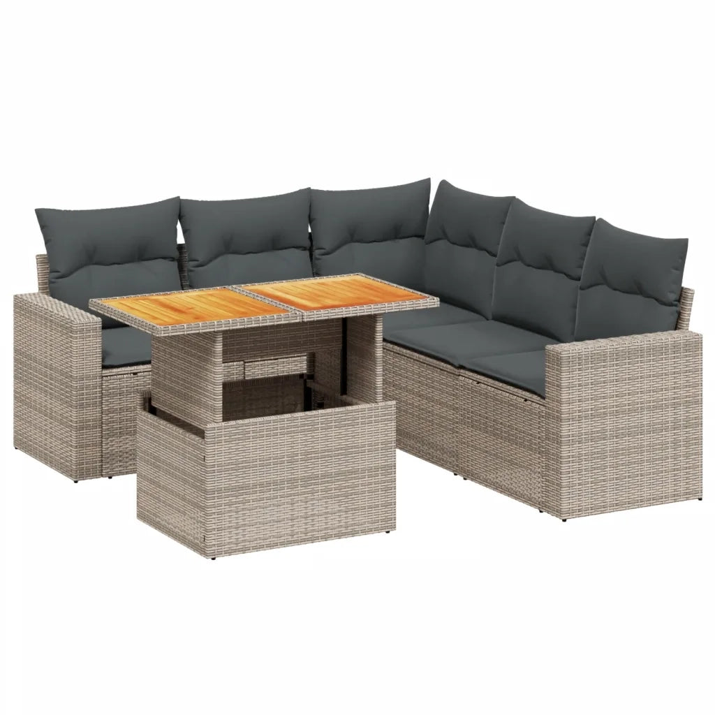 Set Divano da Giardino 6 pz con Cuscini Grigio in Polyrattan