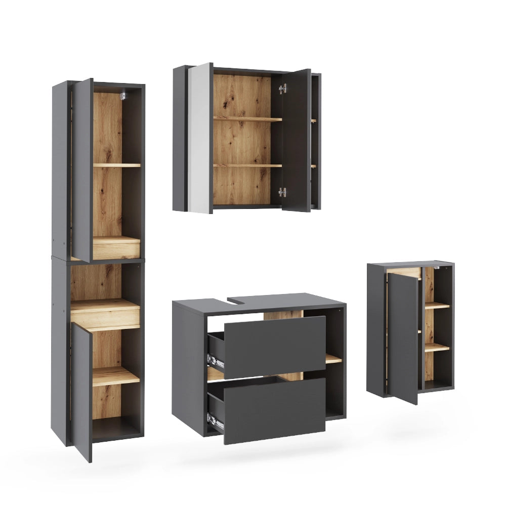 Vicco Set di mobili da bagno Grigio/Artisan 4 parti
