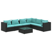 Set mobili da giardino per esterni set di 7 pezzi con cuscini in polyrattan nero 02_0017321