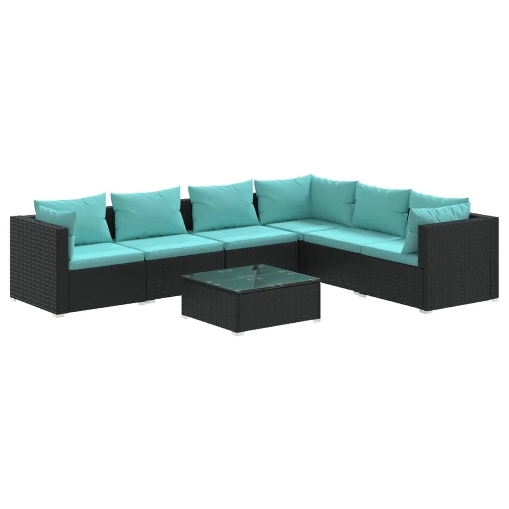 Set mobili da giardino per esterni set di 7 pezzi con cuscini in polyrattan nero 02_0017321