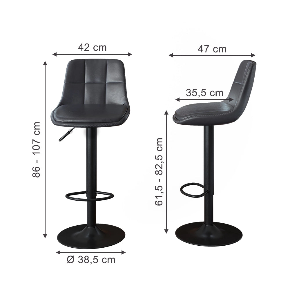 Set di 2 sgabelli da bar Sena Grigio/Nero 42 x 86 cm Vicco