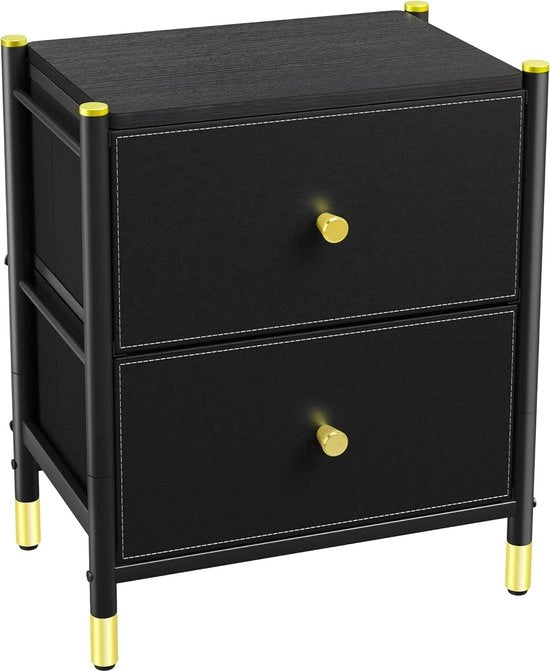 Ladro con 2 ante, Cassettone in pelle per camera da letto, soggiorno, armadio, camera dei bambini, struttura in acciaio robusta, facile da aprire, nero