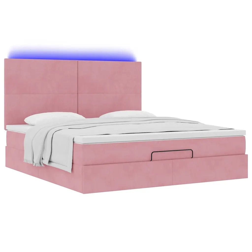 Struttura Letto Pouf con Materassi Rosa 160x200 cm Velluto 3314263