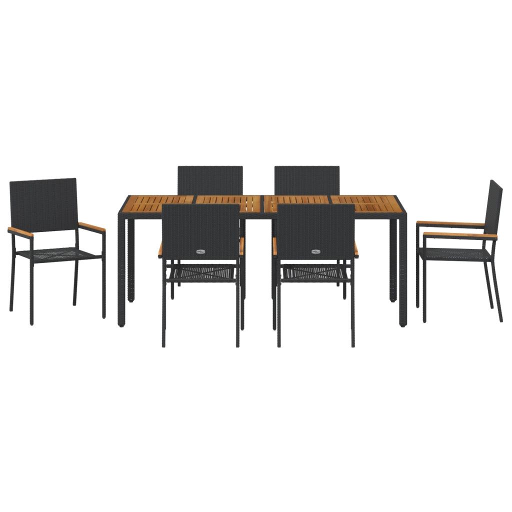 Set da pranzo da giardino  da 7 pezzi in polyrattan nero