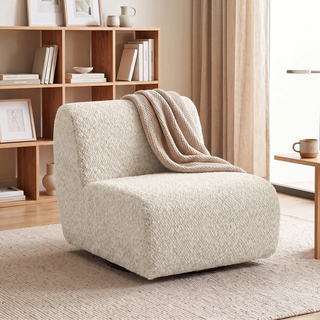 Fauteuil de Salon Pivotant 360° Canapé 1 Place en Chenille Beige